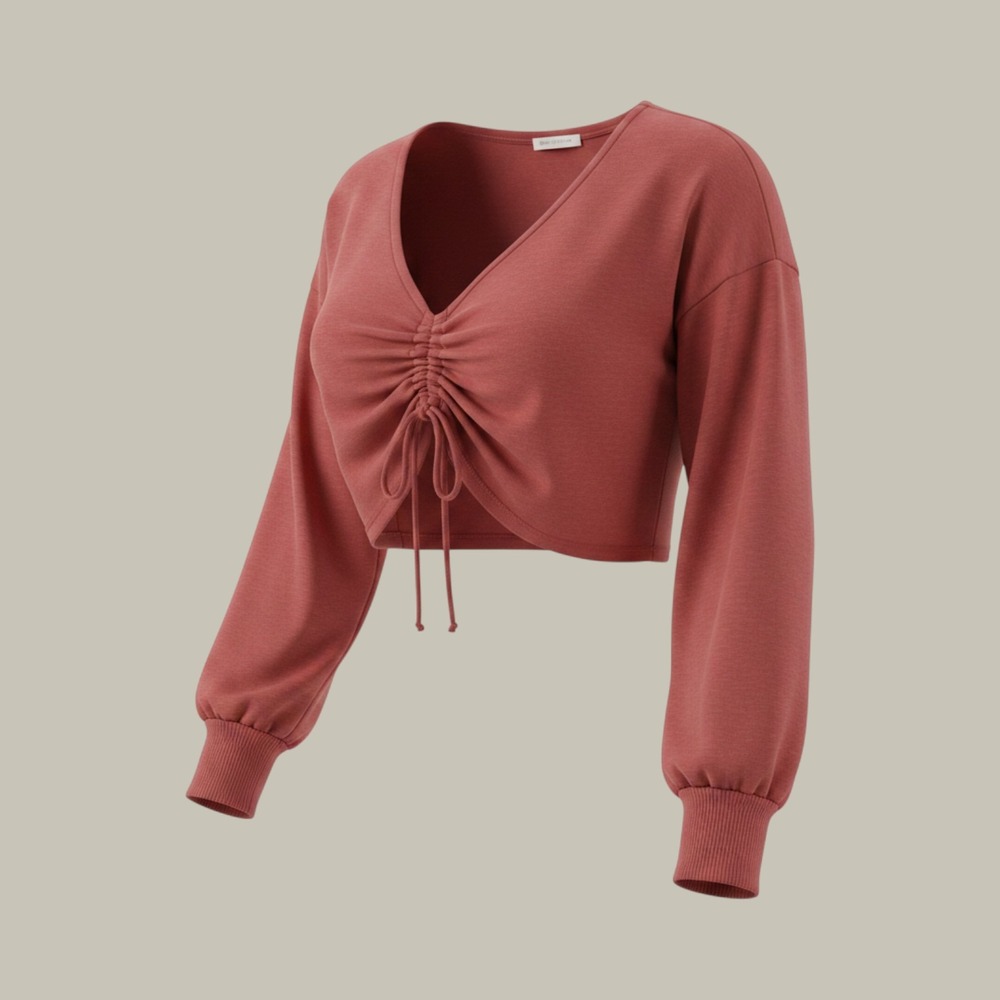OFFLINE by Aerie Terracotta Red Cropped Cinched Front Sweatshirt XL Long‎ Sleeve